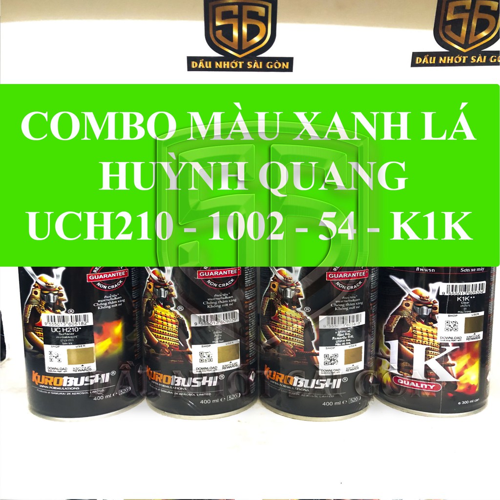 [ COMBO 4 CHAI ] SƠN XỊT SAMURAI MÀU XANH LÁ HUỲNH QUANG UCH210 -UC1002 - 54** - K1K