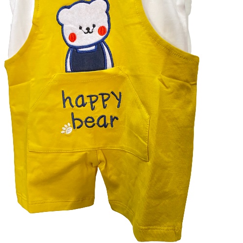 Set áo thun trắng + quần yếm thun cotton cho bé trai (0-15 tháng)