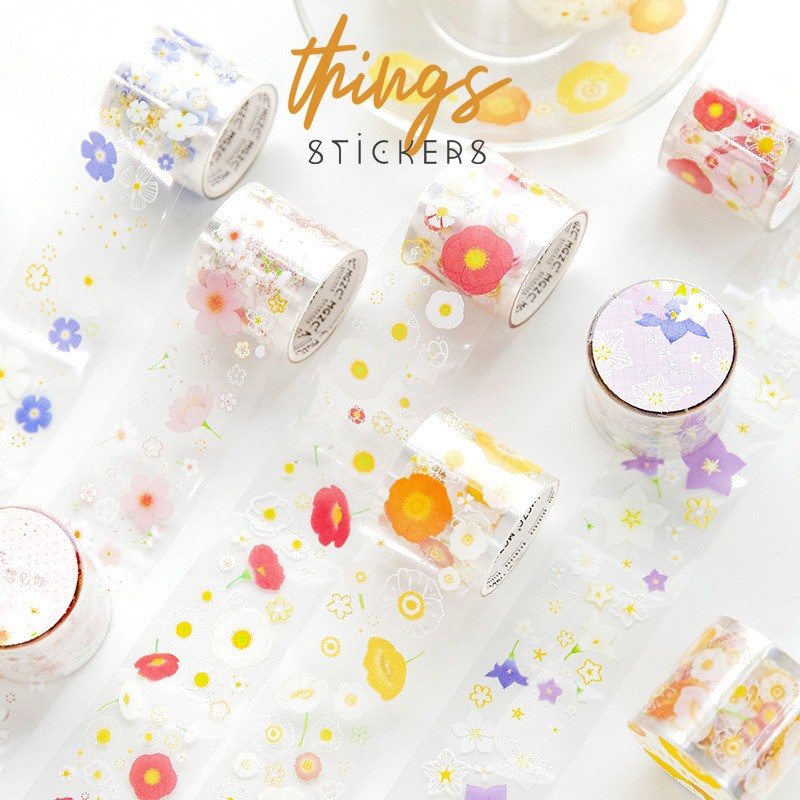 Washi tape hoa phong cảnh bầu trời vintage lẻ chiết cuộn washi sticker trang trí sổ tay bullet journal dụng cụ dán