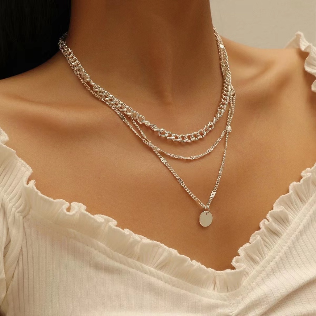 Vòng cổ Ngắn Nhiều Lớp Mặt Tròn Đính Đá Pha Lê Nhỏ Phong Cách Âu Mỹ Cho Nữ