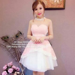 Đầm xòe cúp ngực lưới xéo tầng