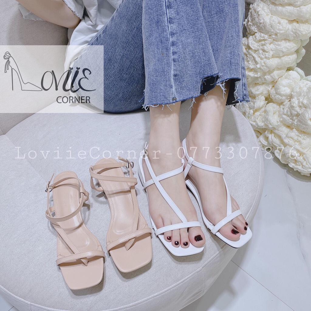 GIÀY SANDAL DÂY LOVIIECORNER - SANDAL NỮ QUAI MẢNH DÂY CHÉO XỎ NGÓN ĐẾ VUÔNG THẤP S200518