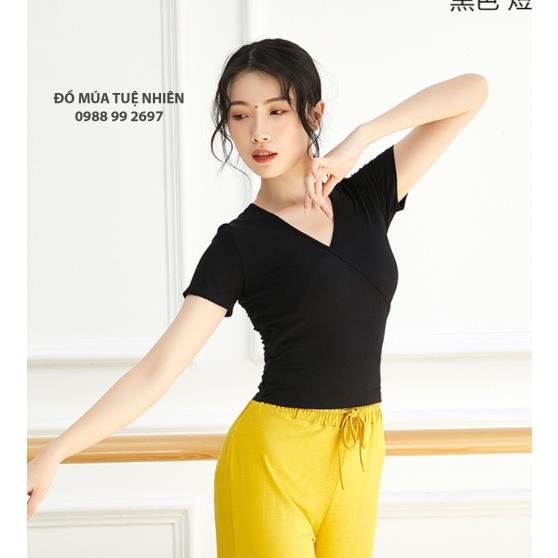 # A139 | Áo tập múa cổ V cổ tim buộc nơ cộc tay - Đồ Múa Tuệ Nhiên