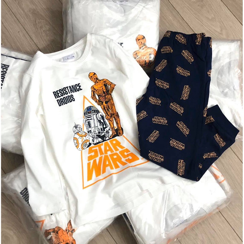 Bộ Star War 100% cotton mỏng dài tay con trai từ 6/7y và 8/9y