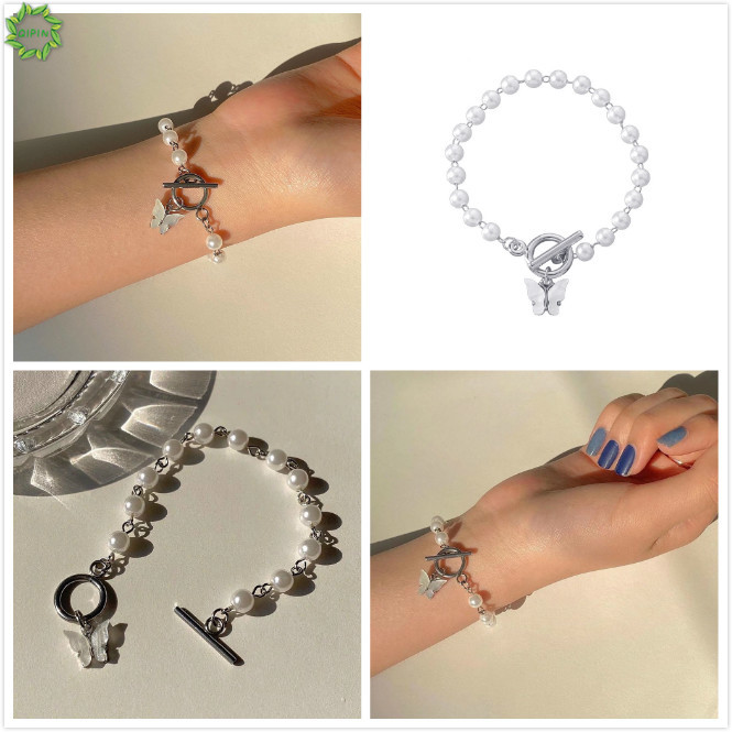 Cod Qipin Korean Elegant Pearl Chain Butterfly Pendant Bracelet Retro Bracelet Jewelry for Party Wedding
