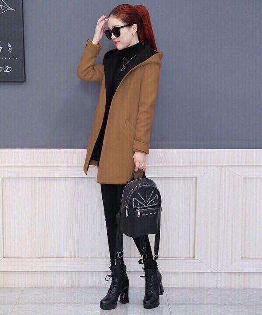 Hàng nhập - Áo khoác nữ kaki túi chéo có nón, áo kaki lụa kiểu bomber có mũ