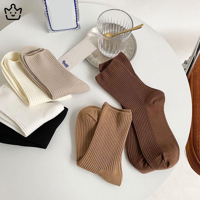 Vớ cotton cổ cao gân sọc phong cách ulzzang Hàn Quốc cho nam và nữ