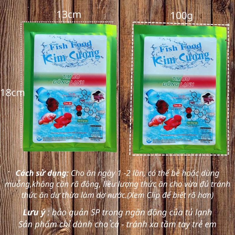 Tim bò Kim Cương - loại TổngHợp - 5gói/500g - thức ăn chăm sóc cho cá cảnh - tăng màu,body và đầu - giàu dinh dưỡng