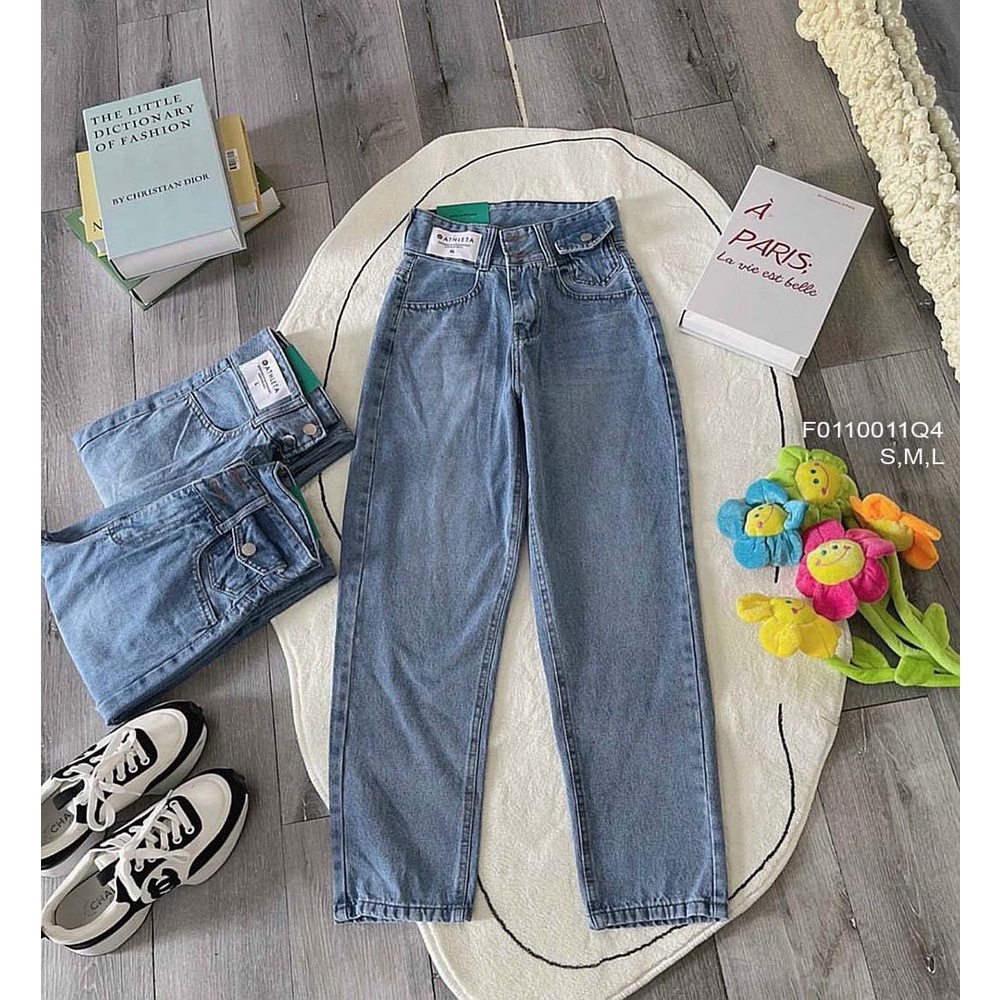 Quần baggy jean lưng cao gắn mác chữ ống suông dài!