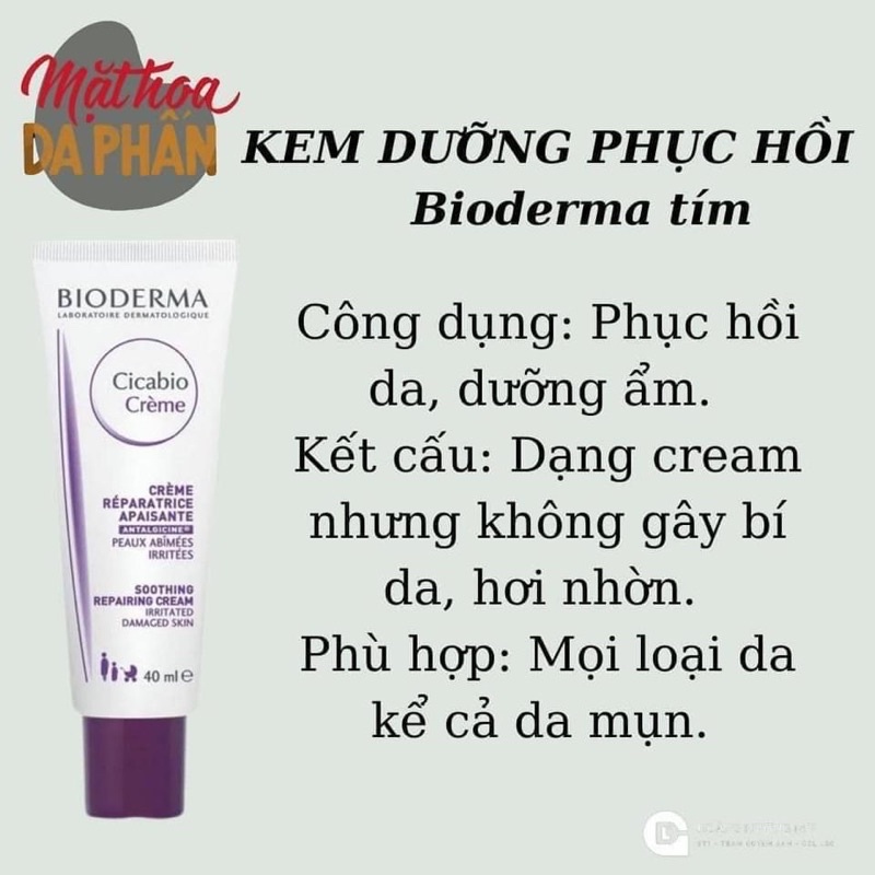 (CÓ BILL) Kem dưỡng phục hồi da Bioderma Cica Cicabio Creme 40ML / 100ML Tím Pháp