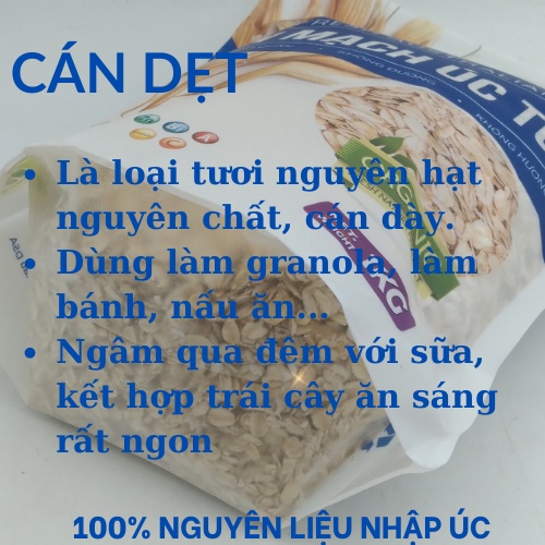 Yến Mạch Úc tươi Cán Dẹt (Cán Mỏng) .Nguyên Chất Nhập Khẩu Úc. Khối lượng 1 kg.