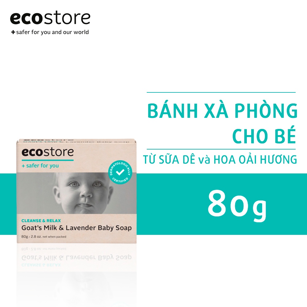 Bánh xà phòng gốc thực vật ECOSTORE 80g dịu nhẹ - dưỡng ẩm cho bé từ Sữa dê và Hoa oải hương