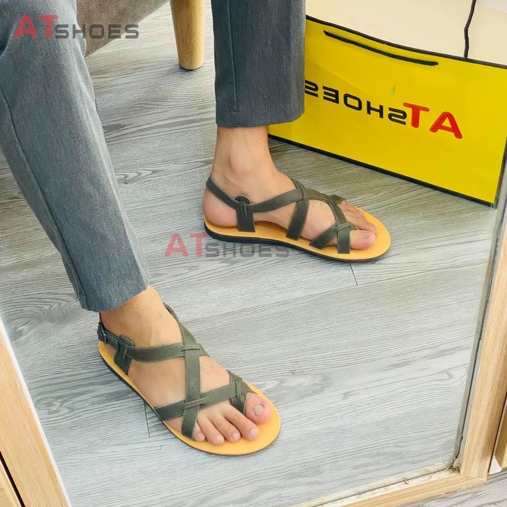 Dép Da Nam Nữ Cao Cấp Da Bò Thật Dép Sandal Unisex Hàng Thiết Kế Trẻ Trung Atshoes ATXD31 (Rêu)