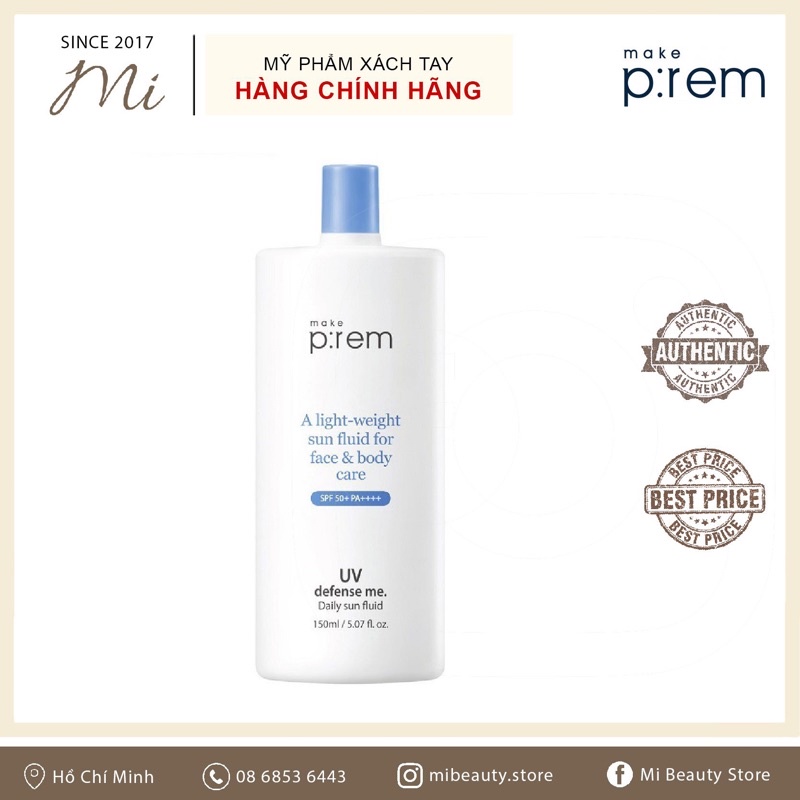 [Auth-150ml]Kem Chống Nắng Vật Lý  MakePrem UV Defense Me. Blue Ray Sun Fluid SPF 50+ PA++++