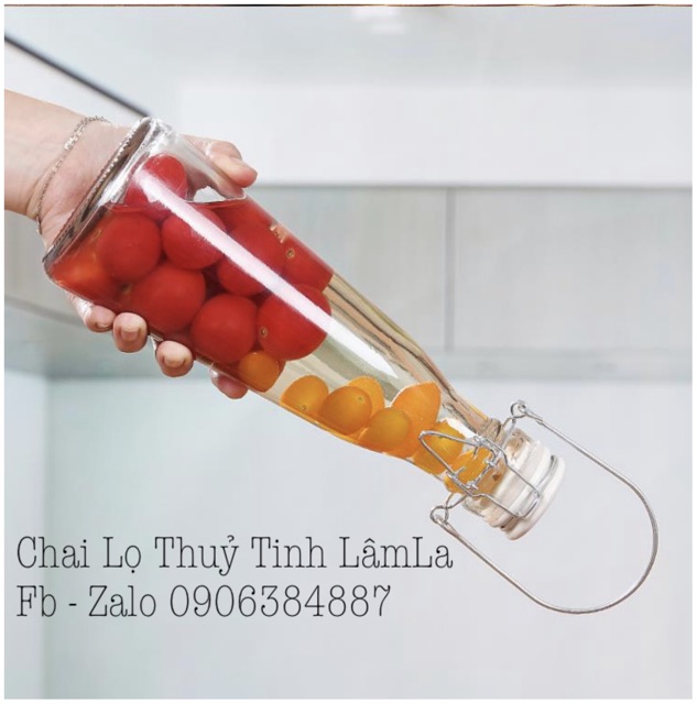 Chai Thuỷ Tinh Gọng Sắt Nắp Sứ 500ml | Nắp Sứ Giao Màu Ngẫu Nhiên