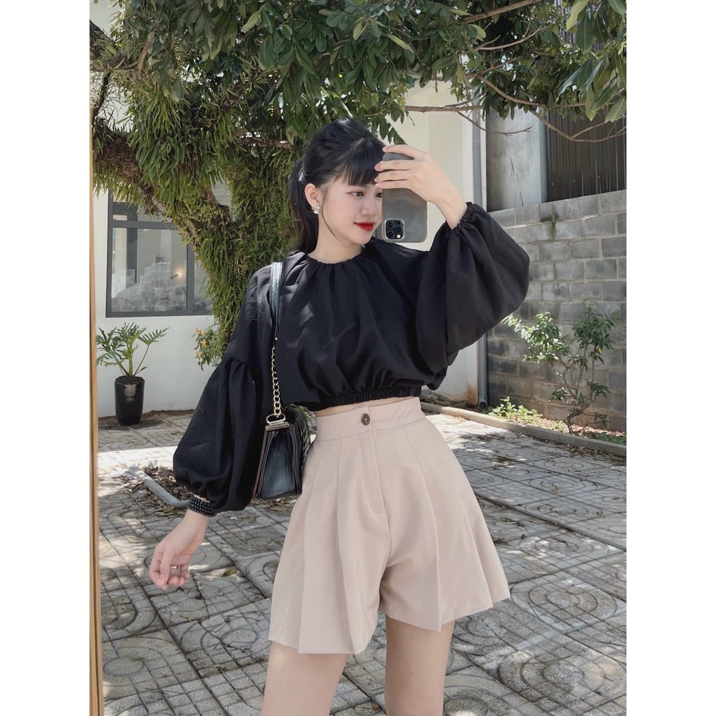 ÁO CROPTOP TAY BỒNG DÀI - CỔ TRÒN [Moment House]