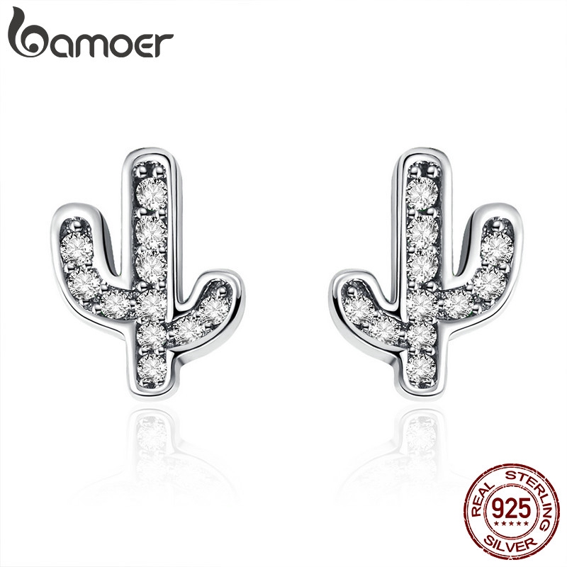 Khuyên Tai Bamoer Bằng Bạc Đính Đá Pha Lê Lấp Lánh Màu Xanh Lục/Màu Trắng Dành Cho Nữ