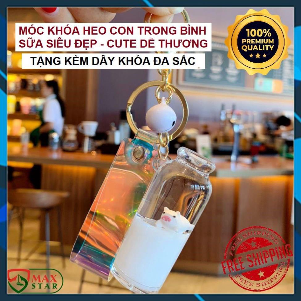 Móc khóa heo con trong bình sữa cute dễ thương treo chìa khóa balo túi xách làm quà tặng có sỉ