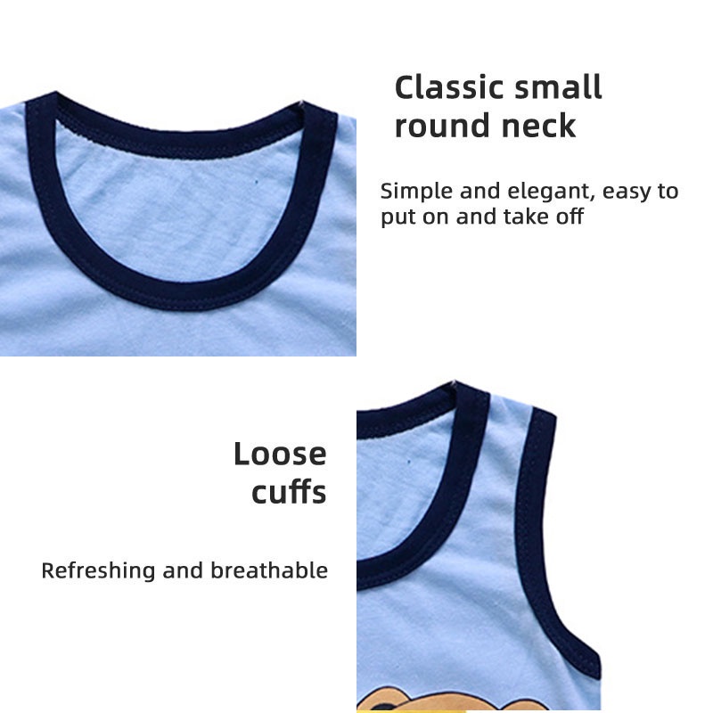 Set Đồ Mùa Hè 2 Món Bằng Vải Cotton Nguyên Chất Không Tay Cho Bé Trai