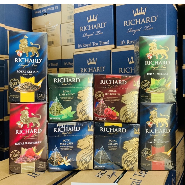 TRÀ RICHARD ROYAL TÚI LỌC - TRÀ SƯ TỬ MẪU ĐẸP  HỘP DÀI 25 GÓI