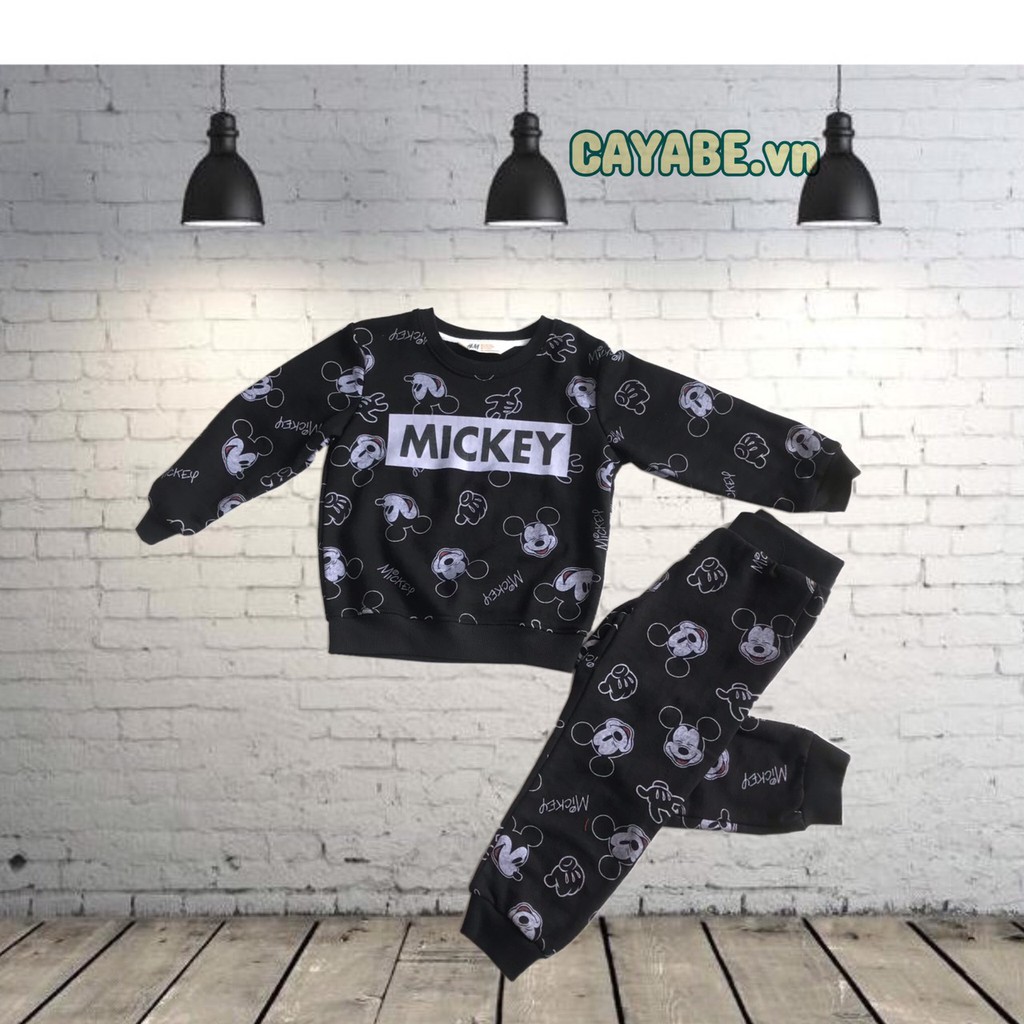BỘ ĐỒ THUN CHO BÉ TRAI CAYABE CHUỘT MICKEY DÀI TAY MÀU JOGGER ĐEN (QUẦN ÁO TRẺ EM)