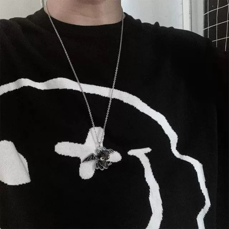 Vòng cổ Mặt Hình Rồng Bay Màu Trắng Đen Phong Cách Hip Hop Thời Trang Cho Cặp Đôi