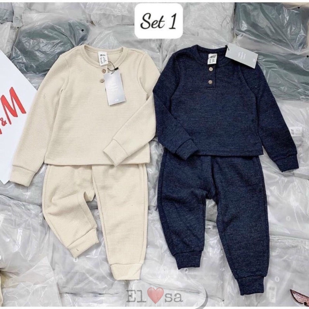 Bộ tổ ong chất cotton mềm mịn quần áo thu đông cho bé trai từ 8-18kg