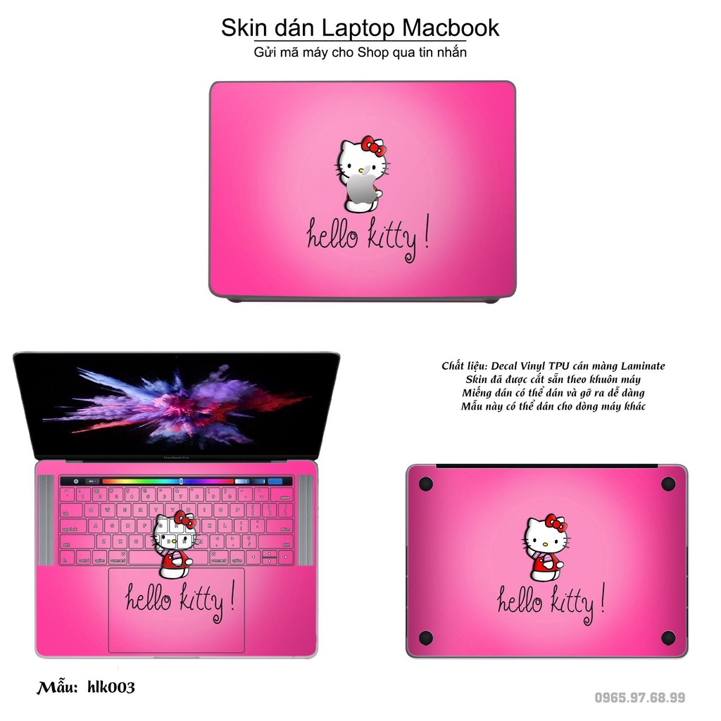 Skin dán Macbook mẫu Hello Kitty (đã cắt sẵn, inbox mã máy cho shop)