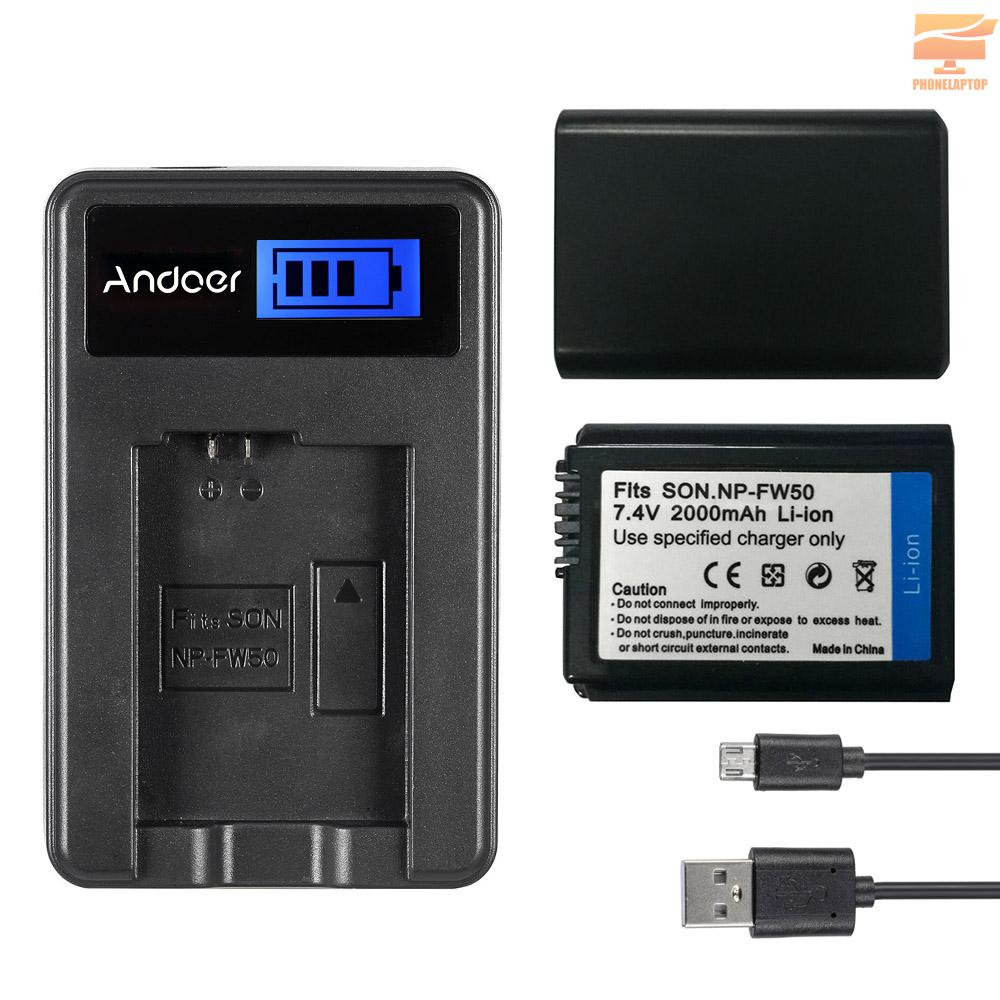 Lapt Andoer NP-FW50 2 Pack 7.4V 1500mAh Rechargeable Li-ion Battery with LCD USB Charger Kit for Sony Alpha a7 (II) a7R(II) a7S(II) A3000 A5000 A5100 A6000 NEX-3 NEX-3N NEX-5 NEX-5N NEX-5R NEX-5T NEX-6 NEX-7