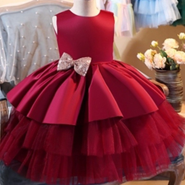 Đầm Công Chúa Phối Ren Đính Nơ Cho Bé Gái