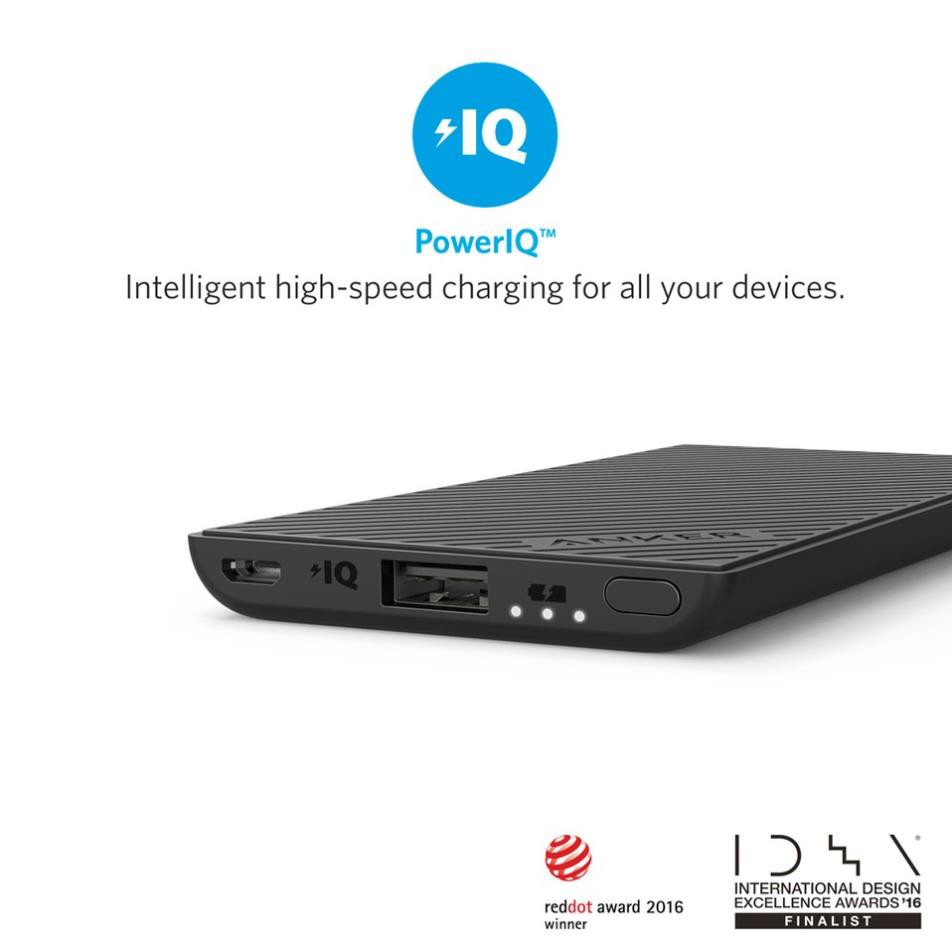 Pin sạc dự phòng ANKER PowerCore Slim 5000 kèm cáp Lightning dài 10cm - B1250H11