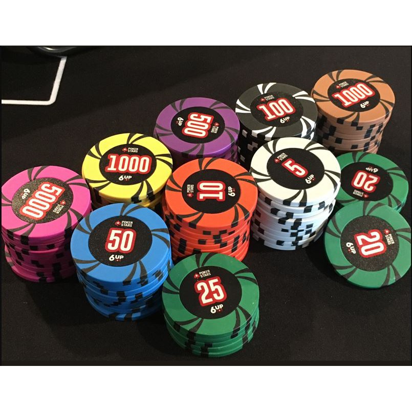 Bộ vali 500 chip poker - phỉnh poker có số Tự chọn mệnh giá 6UP xèng xu chơi pocker chất liệu đất nung