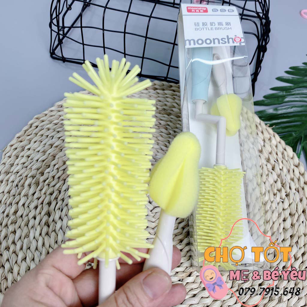 Cọ Rửa Bình Sữa Silicon Cao Cấp 2 Chi Tiết (tay cầm xoay 360 độ, silicon bền không xước bình, bám khuẩn)