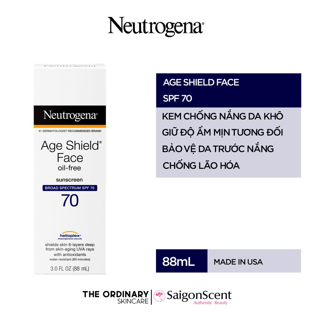 Kem chống nắng Neutrogena Age Shield Anti-Oxidant Face Lotion SPF 70 ( 88mL )