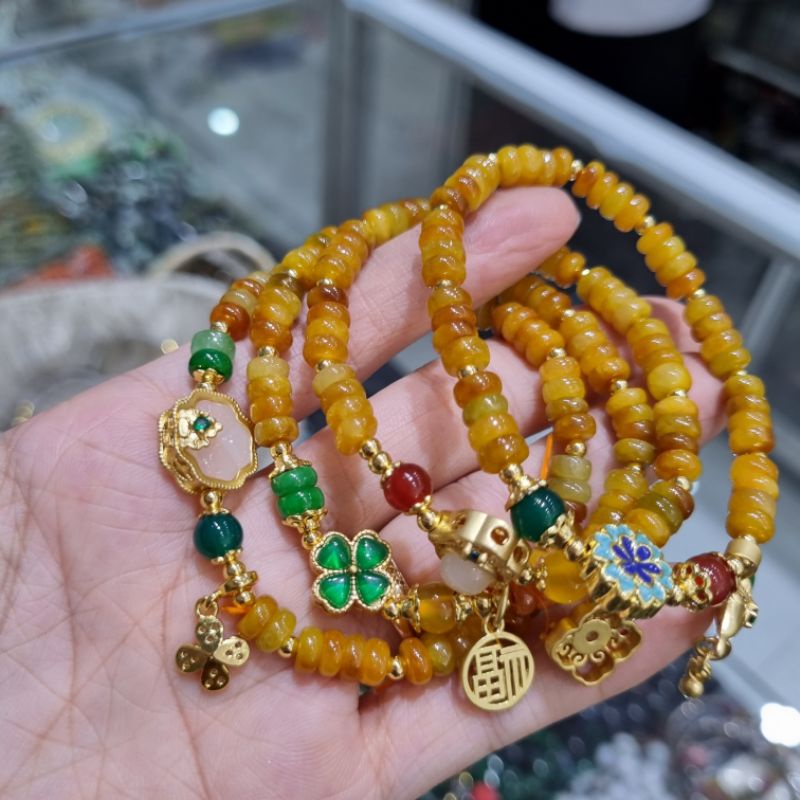 Vòng Tay Đa Màu Vàng C.Thạch Mix Charm Mạ Vàng