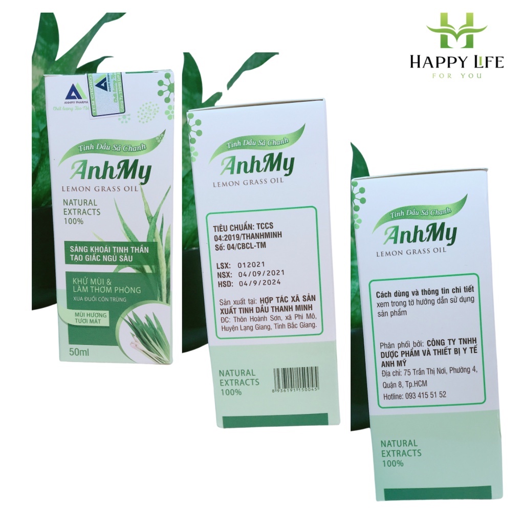 Tinh thơm phòng, tinh dầu sả chanh thiên nhiên 50ml - Happy Life 4U