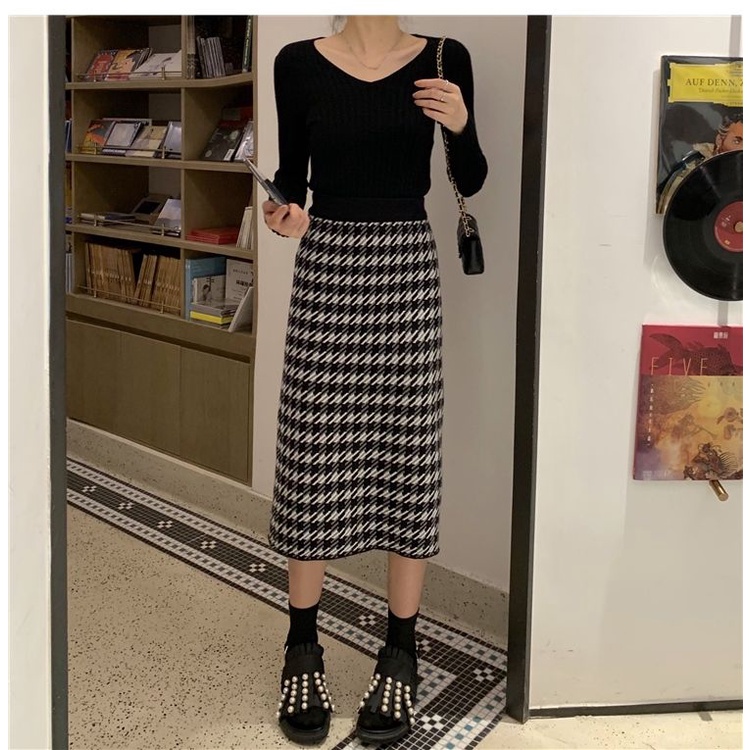 Chân váy dệt kim lưng cao thời trang thu đông mới 2021