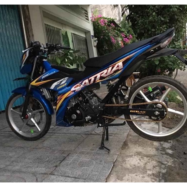 Tem rời Satria Fi Sấm sét Crom cao cấp dán xe xanh