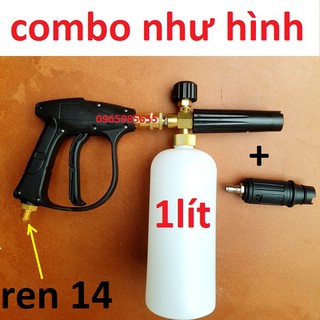 Bộ súng xịt rửa và bình tạo bọt tuyết cao cấp cho máy rửa xe áp lực cao, máy xịt rửa cao áp + Tặng kèm béc phun gắn súng