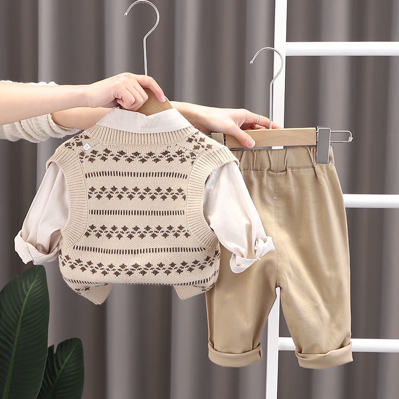 Set Đồ Ba Món Gồm Áo Khoác Cardigan Dệt Kim Tay Dài Và Áo Khoác Cardigan Thời Trang Xuân Thu Dành Cho Bé Trai 2022