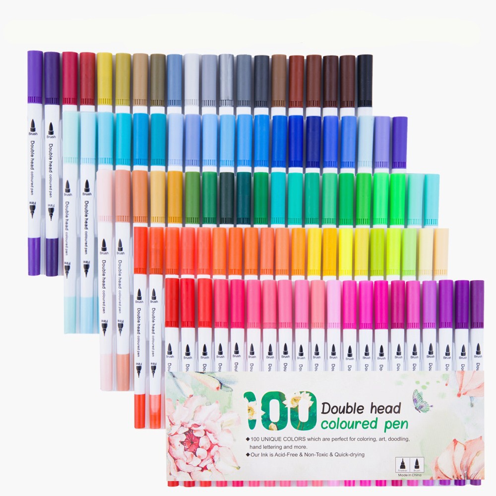 Bút brush dual tip 2 đầu viết calligraphy gồm đầu lông brush + đầu liner B07 tô màu viết đẹp