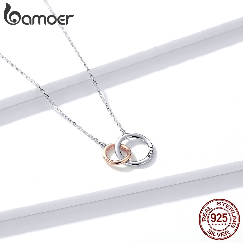 BAMOER Vòng cổ Mặt Tròn Đôi Bằng Bạc 925 BSN159