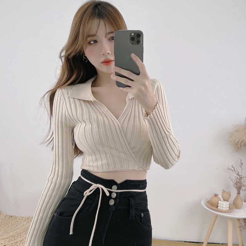 Áo cardigan dệt kim cổ chữ V tay dài màu sắc đơn giản phong cách Hàn Quốc thời trang dành cho nữ