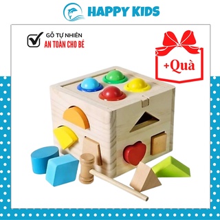 Đồ Chơi Gỗ đập bóng hộp vuông kết hợp thả hình khối, nhiều màu sắc an toàn cho trẻ phù hợp bé HAPPY KIDS247