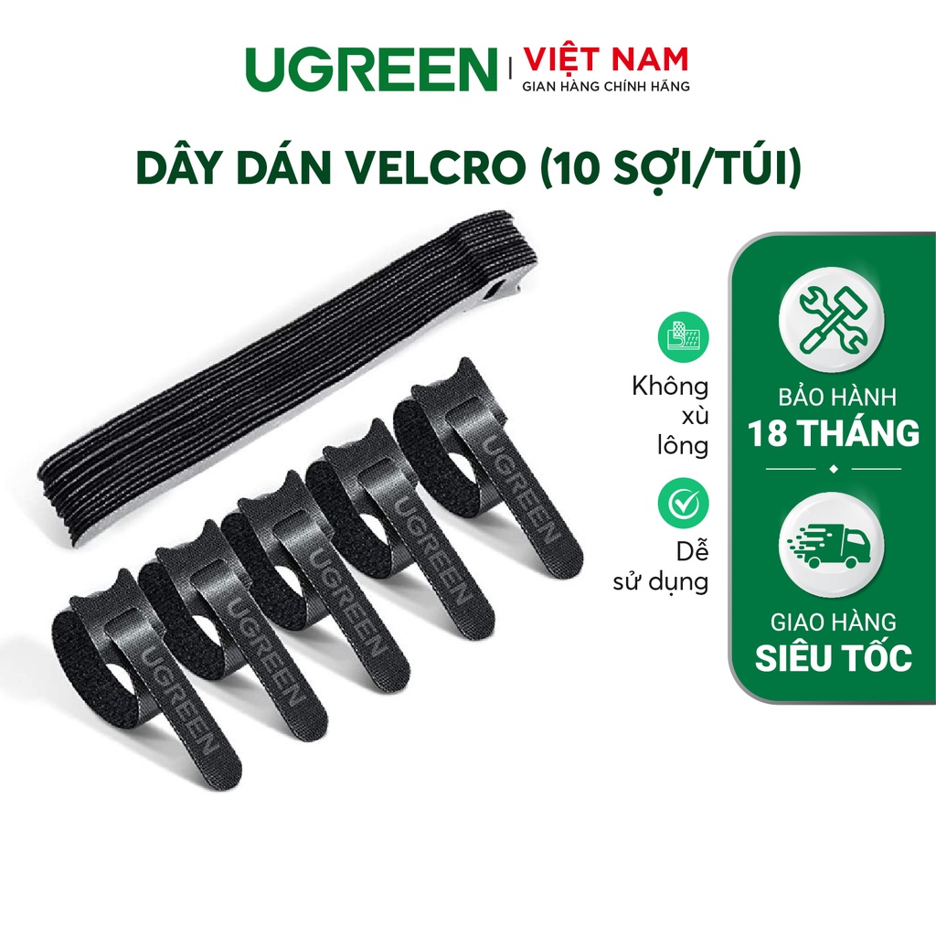 Dây dán tiện lợi UGREEN 50370 20245 Velcro làm gọn nhiều loại dây dài 14-18 cm