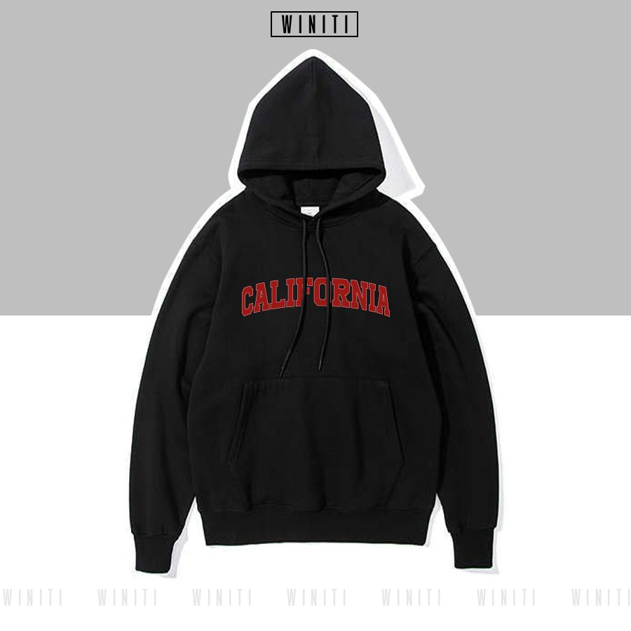 Áo Hoodies nam nữ nỉ bông cotton, form rộng dài tay freesize 40kg_65kg - In chữ California Winiti