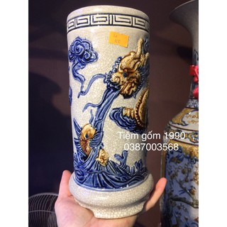 [GIÁ GỐC TẠI XƯỞNG] Ống hương 24 cm men rạn đắp nổi tích Long cuốn thuỷ