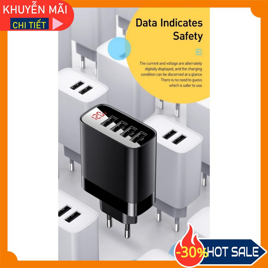 Củ sạc đa năng 4 cổng USB hỗ trợ công suất 30W Baseus Mirror Lake tổng ra 6A trên 4 cổng hỗ trợ sạc nhanh tố đa