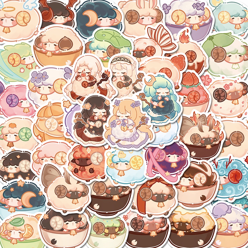 Bộ 50 Miếng Dán Trang Trí Laptop Hình Cừu Hoạt Hình Dễ Thương Chống Thấm Nước Không Cần Lặp Lại