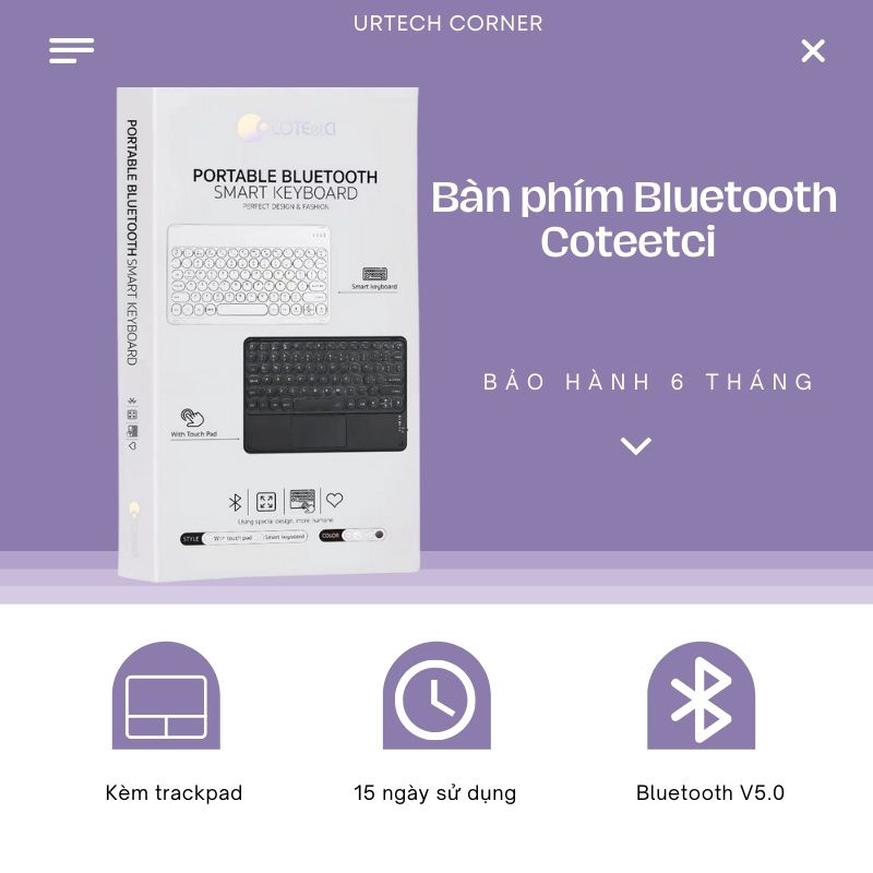 Bàn phím bluetooth không dây Coteetci Urtechcorner có trackpad dành cho Iphone/Ipad/laptop